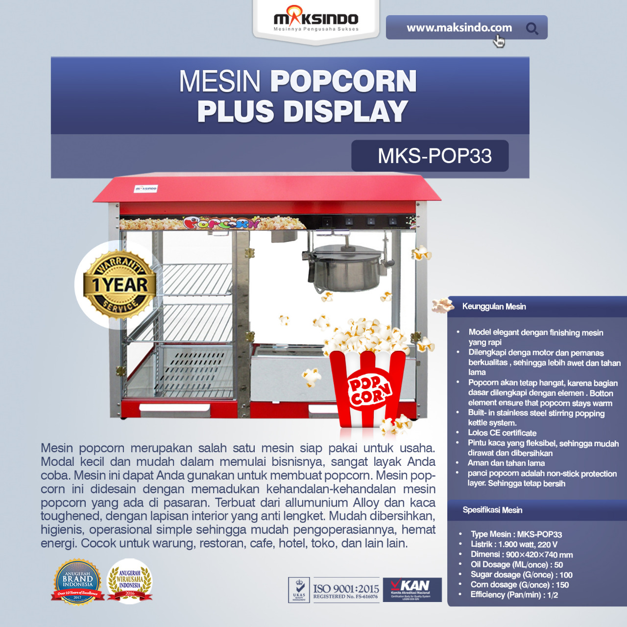 Jual Mesin Popcorn Plus Display (POP33) di Bogor