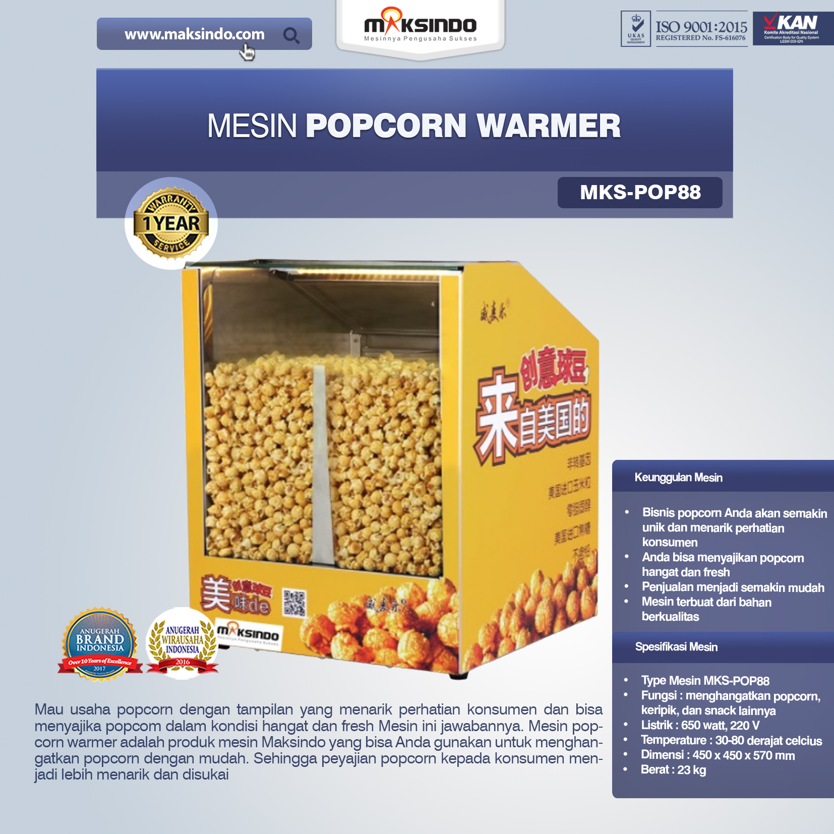 Jual Mesin Popcorn Warmer (POP88) di Bogor