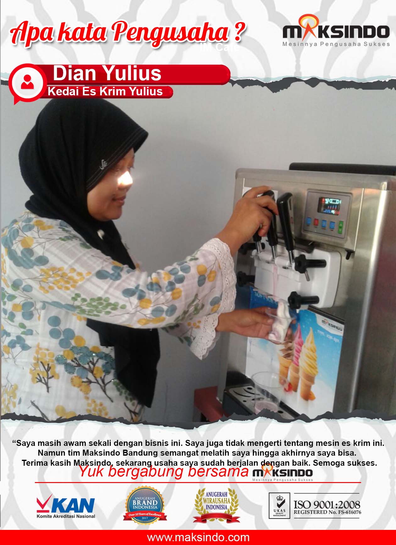 Kedai Es Krim Yulius : Dengan adanya Mesin Es Krim Dari Maksindo Usaha Saya Semakin Berjalan Lancar