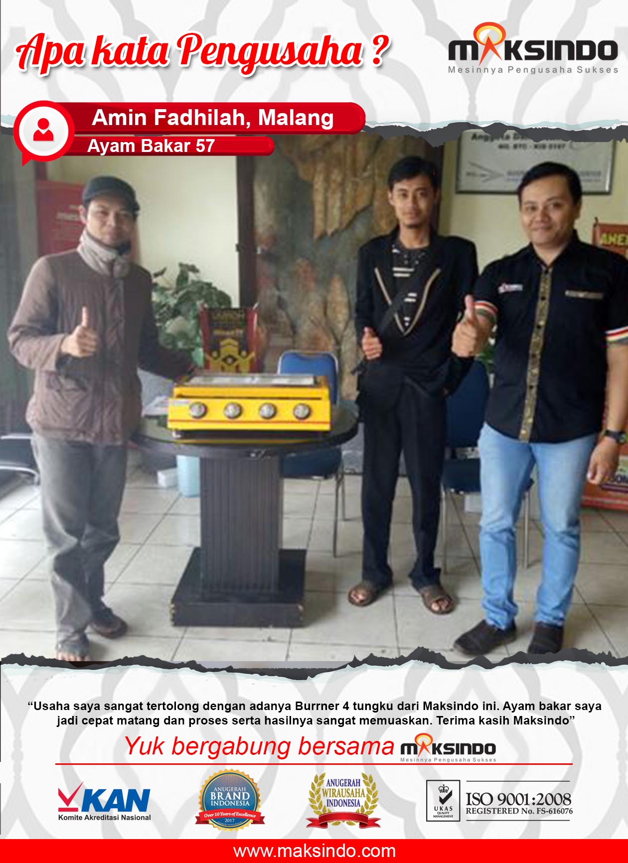 Ayam Bakar 57 : Usaha Sangat Terbantu Dengan Adanya Mesin Burner 4 Tungku Maksindo