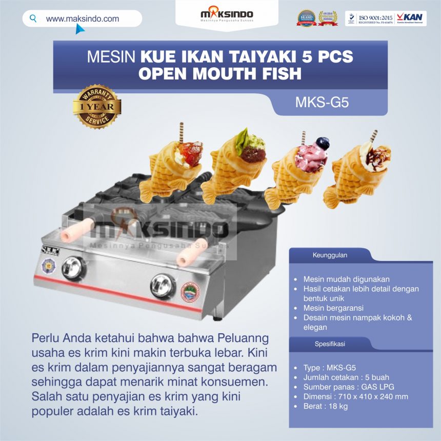 Jual Mesin Kue Ikan Taiyaki 5 Pcs – Open Mouth Fish di Bogor