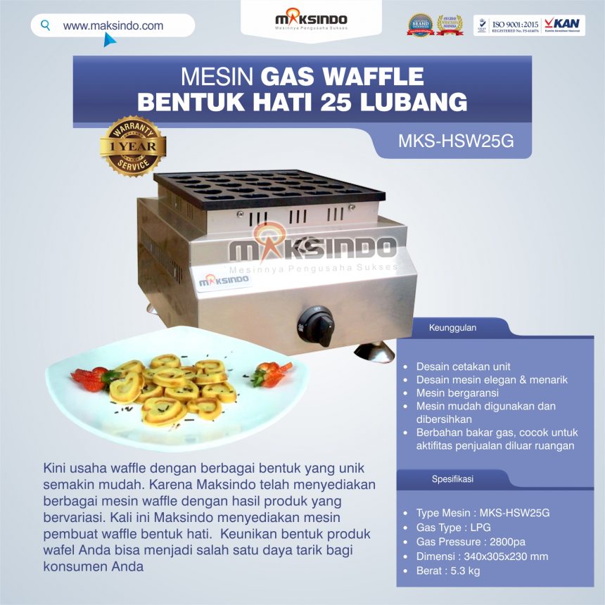 Jual Gas Waffle Bentuk Hati 25 Lubang MKS-HSW25G Di Bogor