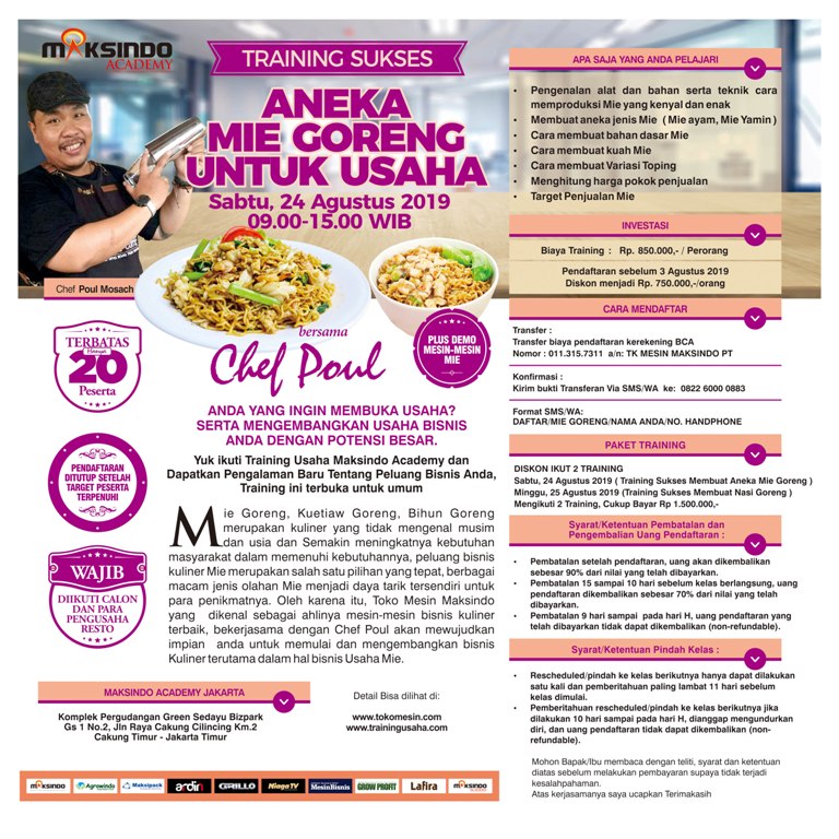 Training Sukses Aneka Mie Goreng Untuk Usaha Sabtu, 24 Agustus 2019