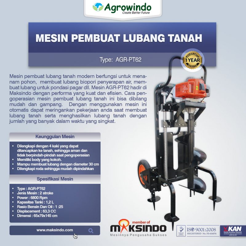 Jual Mesin Pembuat Lubang Tanah AGR-PT62 di Bogor