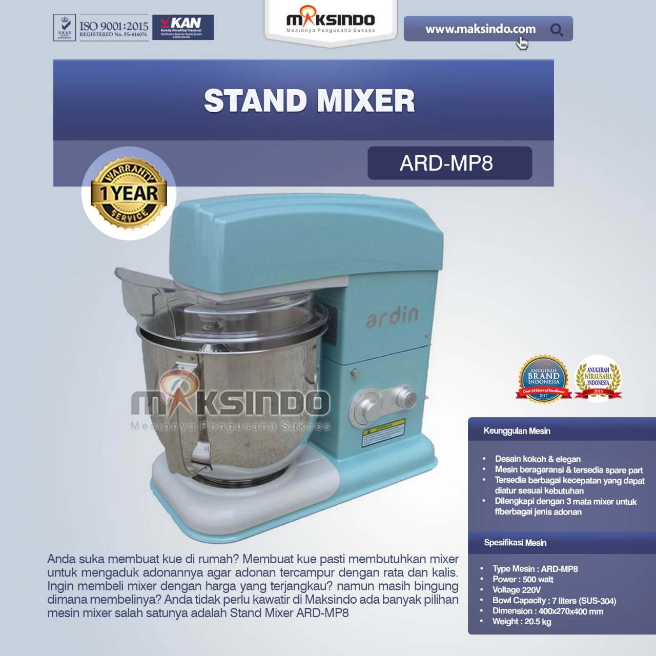 Jual Stand Mixer ARD-MP8 di Bogor