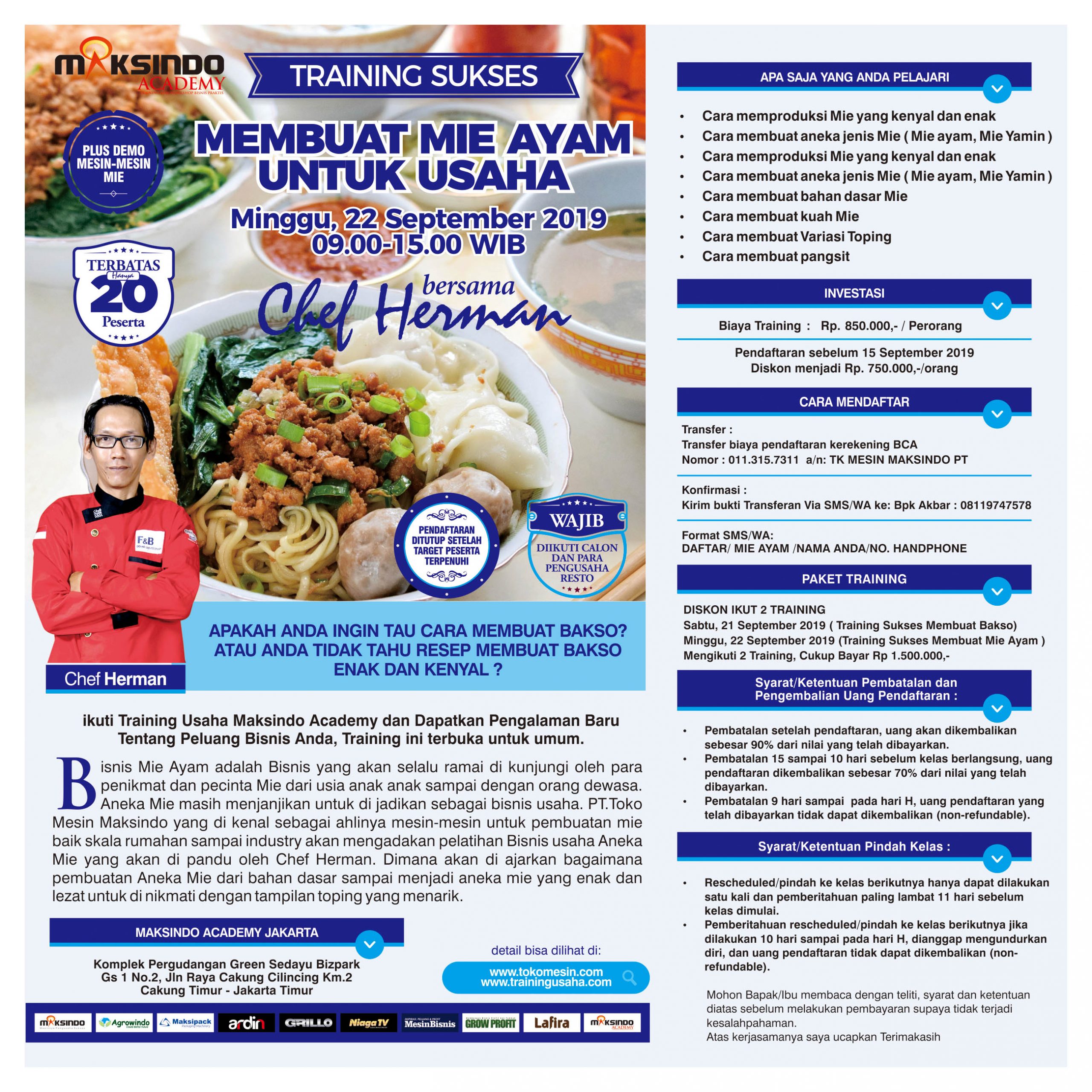 Training Sukses Membuat Mie Ayam Untuk Usaha, 22 September 2019