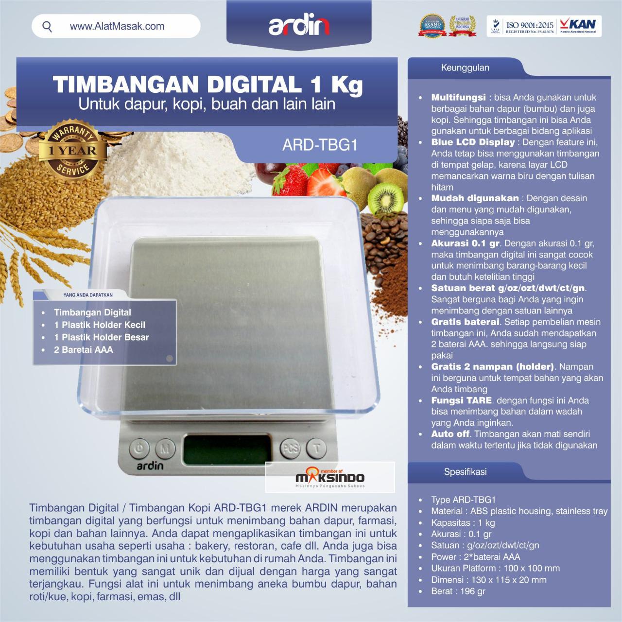 Jual Timbangan Digital Dapur 1 kg / Timbangan Kopi ARD-TBG1 di Bogor