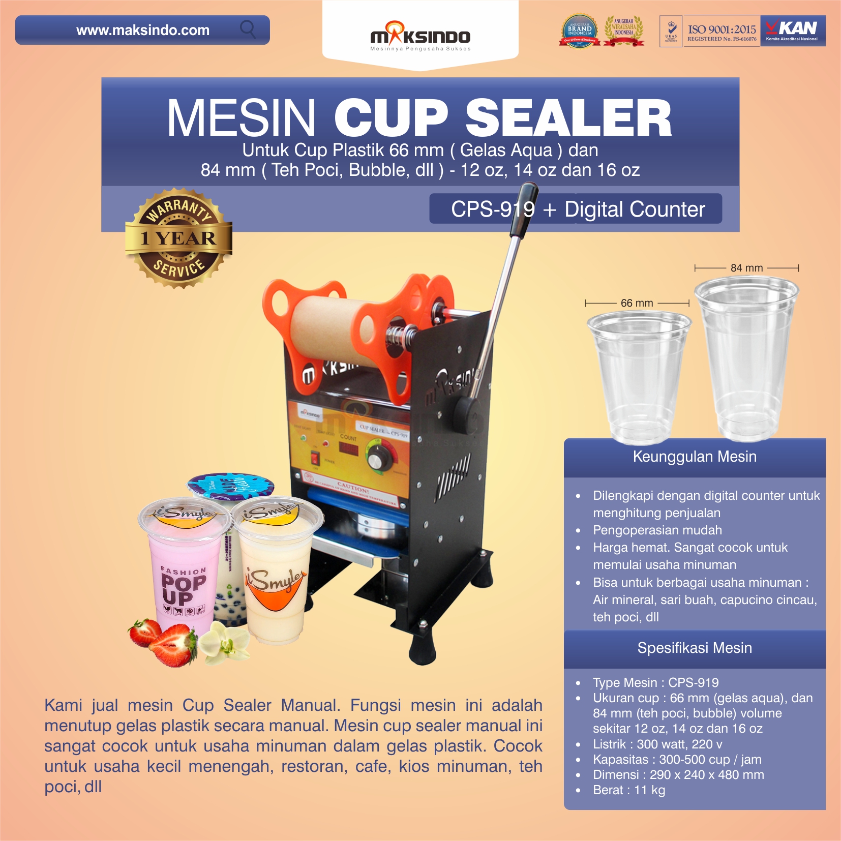 Jual Cup Sealer Manual plus Counter (CPS-919) di Bogor