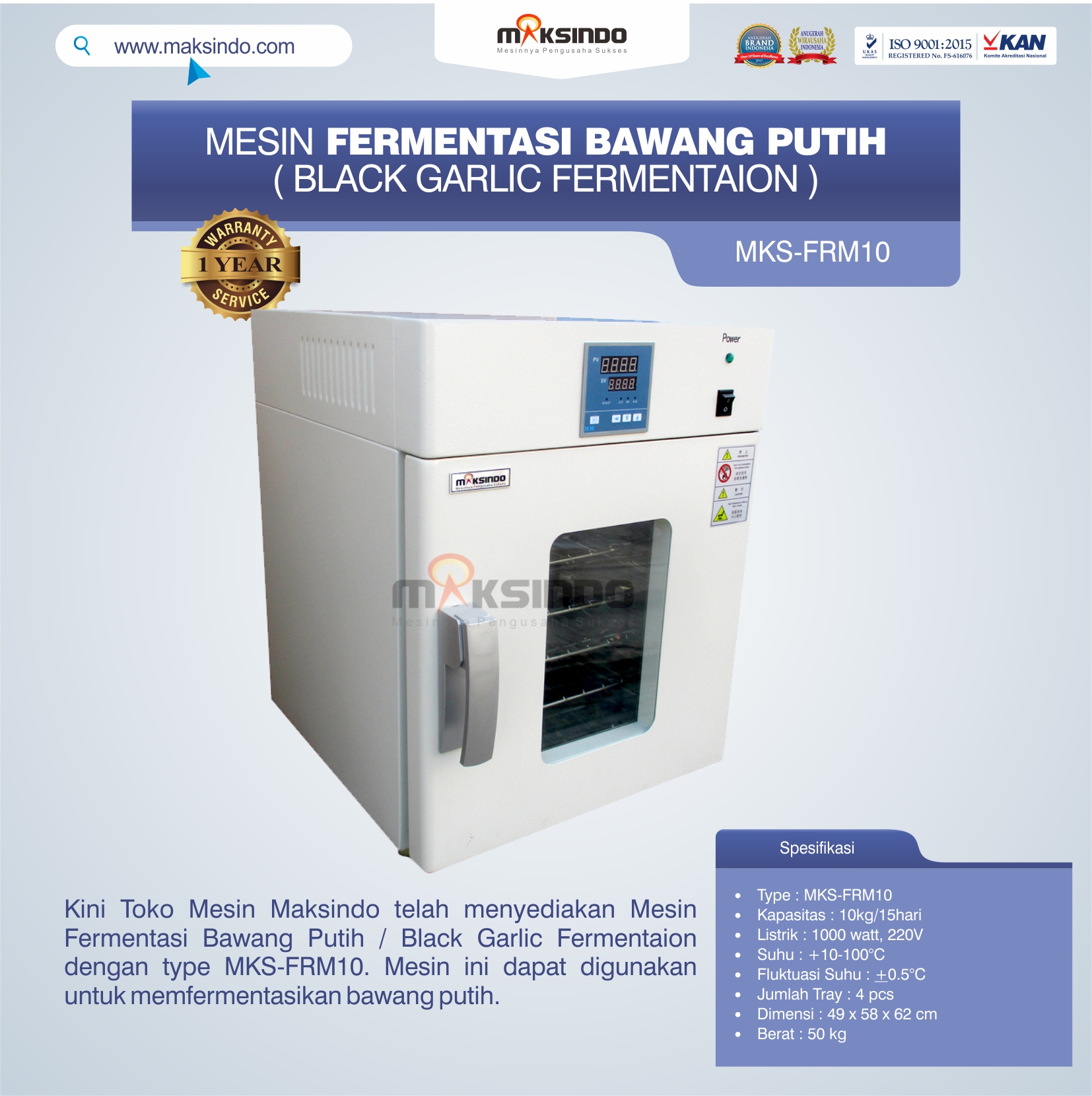 Jual Mesin Fermentasi Bawang Putih / Black Garlic Fermentaion MKS-FRM10 di Bogor