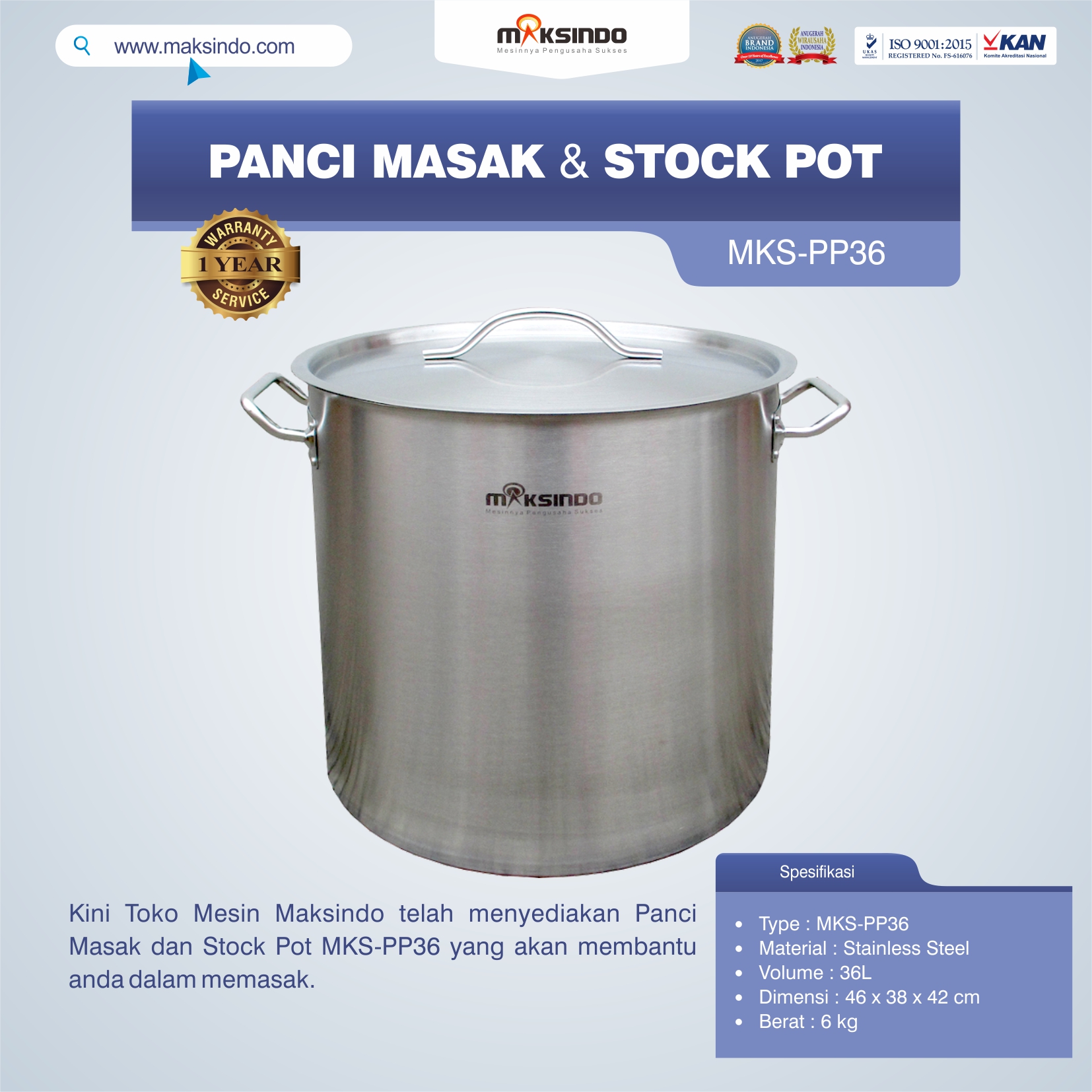 Jual Panci Masak Dan Stock Pot MKS-PP36 di Bogor