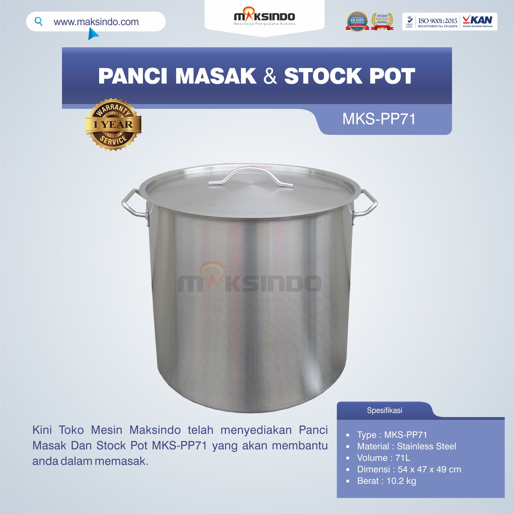 Jual Panci Masak Dan Stock Pot MKS-PP71 di Bogor