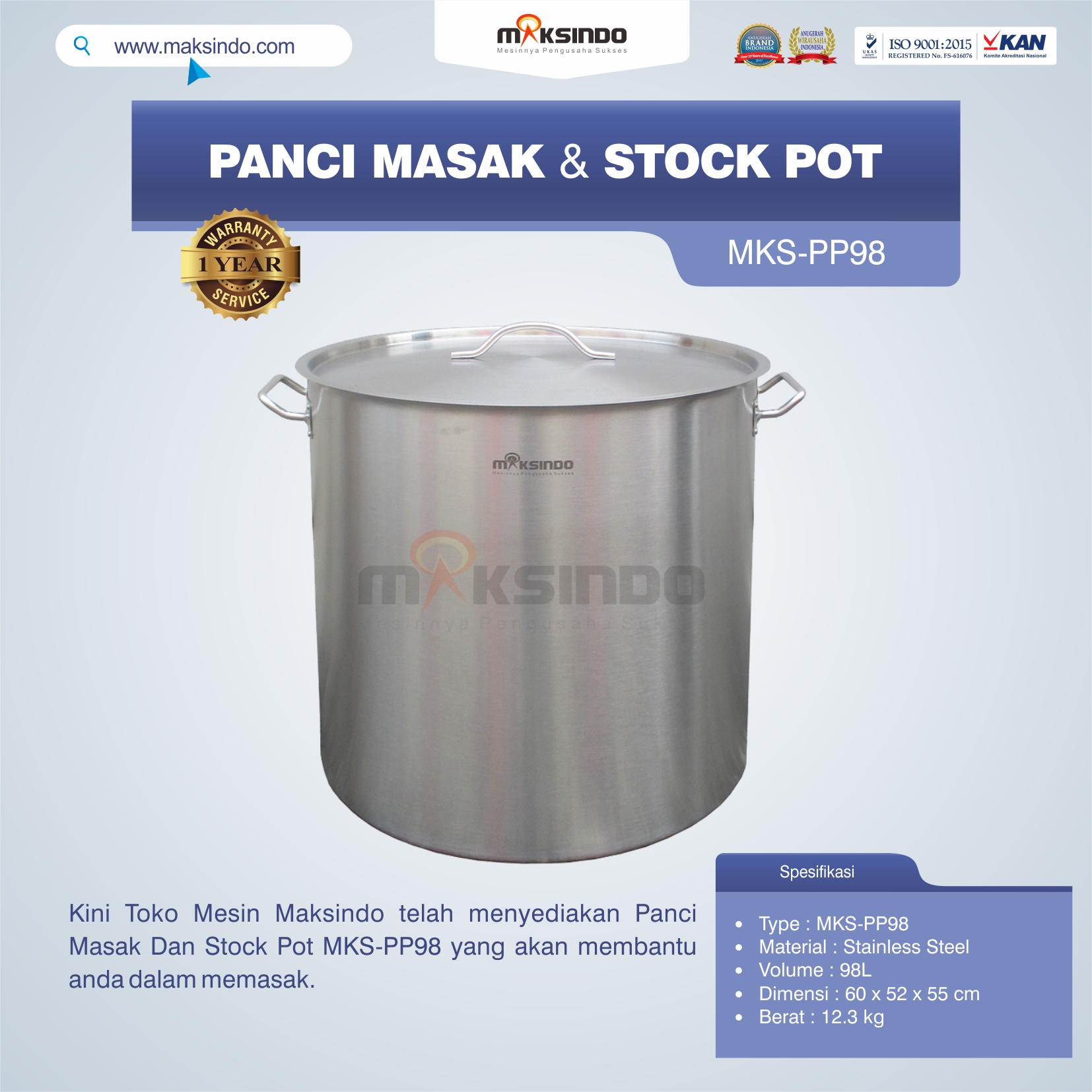 Jual Panci Masak Dan Stock Pot MKS-PP98 di Bogor