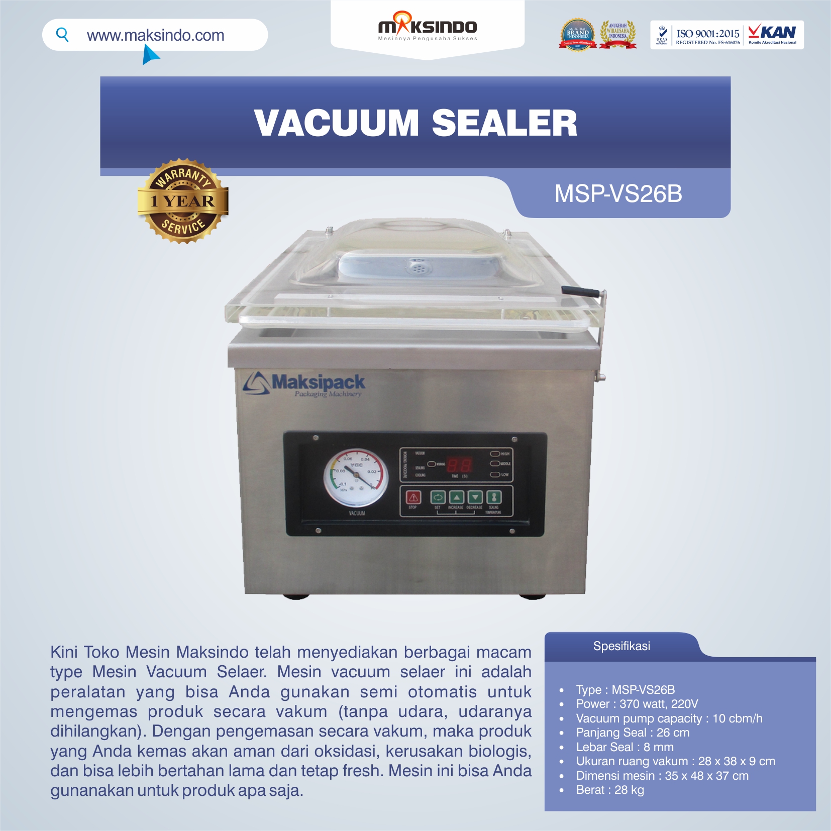 Jual Vacuum Sealer MSP-VS26B di Bogor