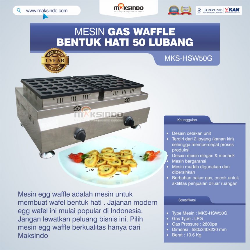 Jual Mesin Waffle Gas Bentuk Hati 50 Lubang MKS-HSW50G Di Bogor