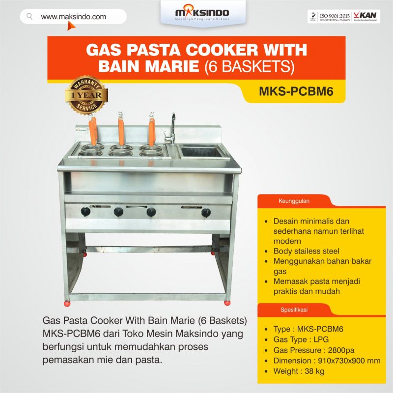 Jual Gas Pasta Cooker With Bain Marie (6 Baskets) MKS-PCBM6 di Bogor