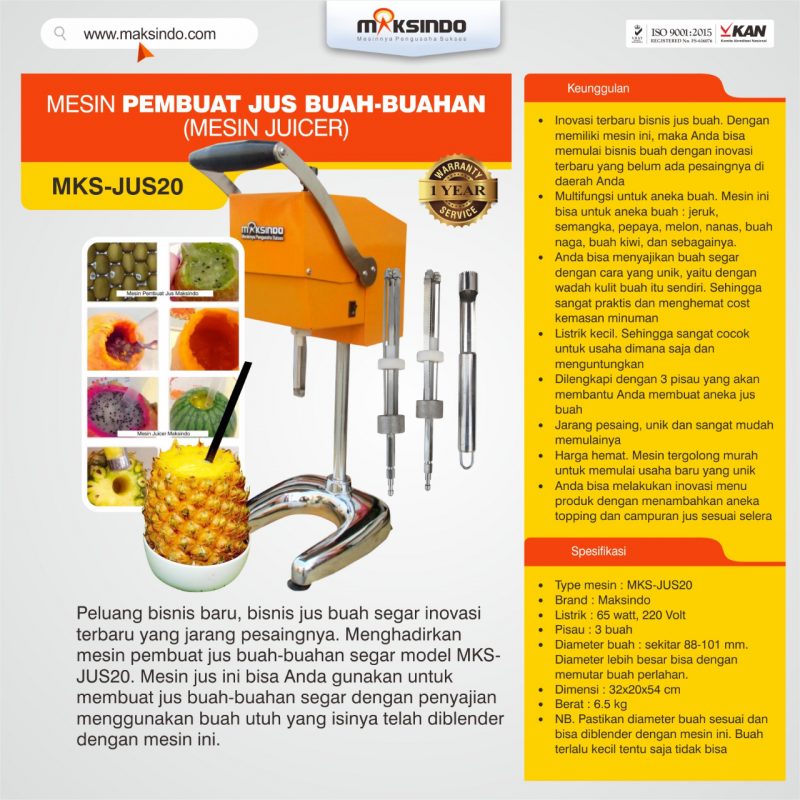 Jual Mesin Pembuat Jus Buah-Buahan (Mesin Juicer) MKS-JUS20 di Bogor