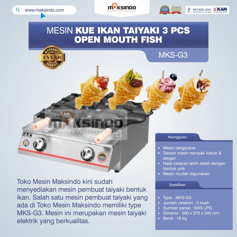 Jual Mesin Kue Ikan Taiyaki (3 pcs) – Open Mouth Fish MKS-G3 di Bogor