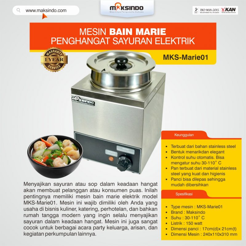Jual Mesin Bain Marie Penghangat Sayuran Elektrik MKS-Marie01 di Bogor