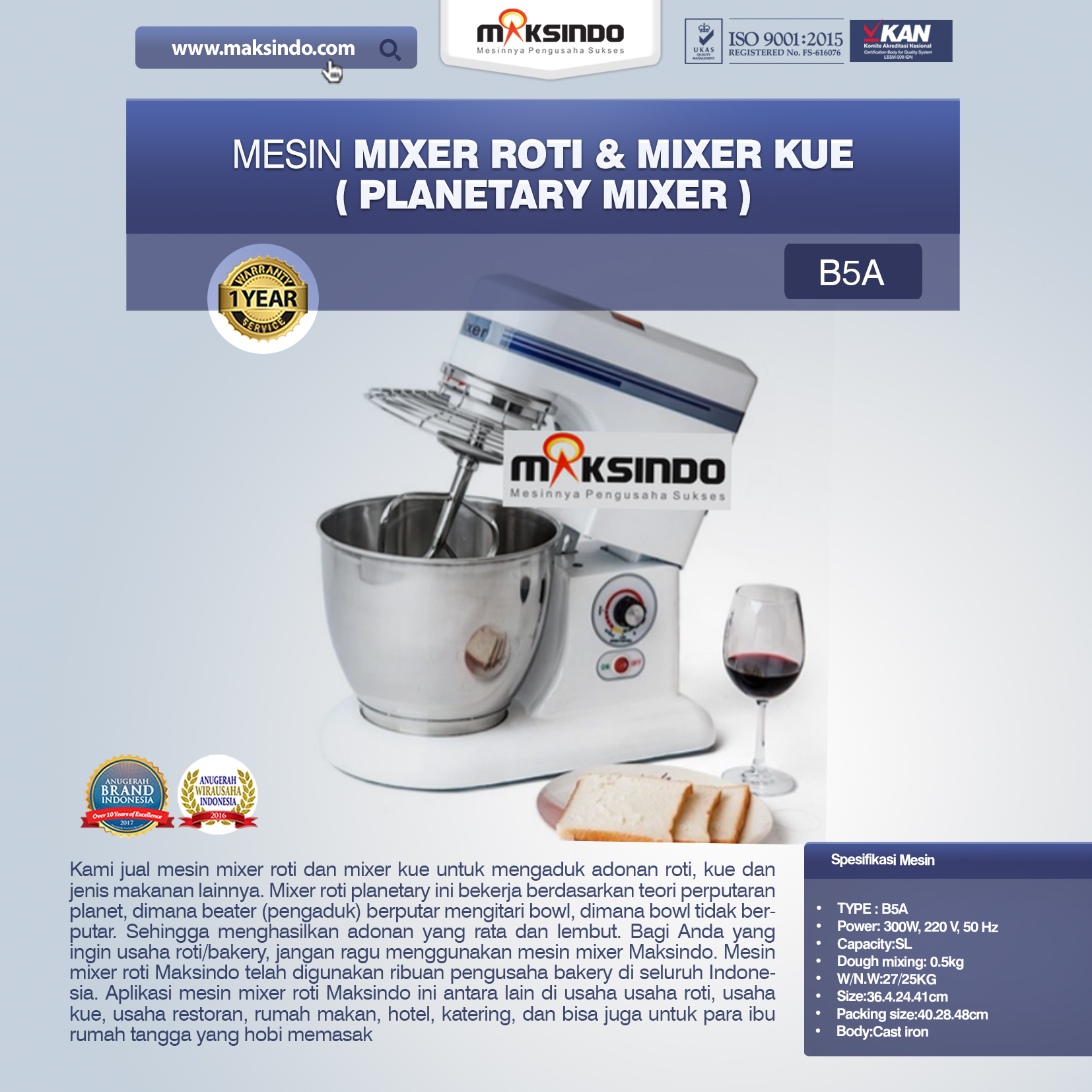 Jual Mesin Mixer Roti dan Kue Model Planetary di Bogor