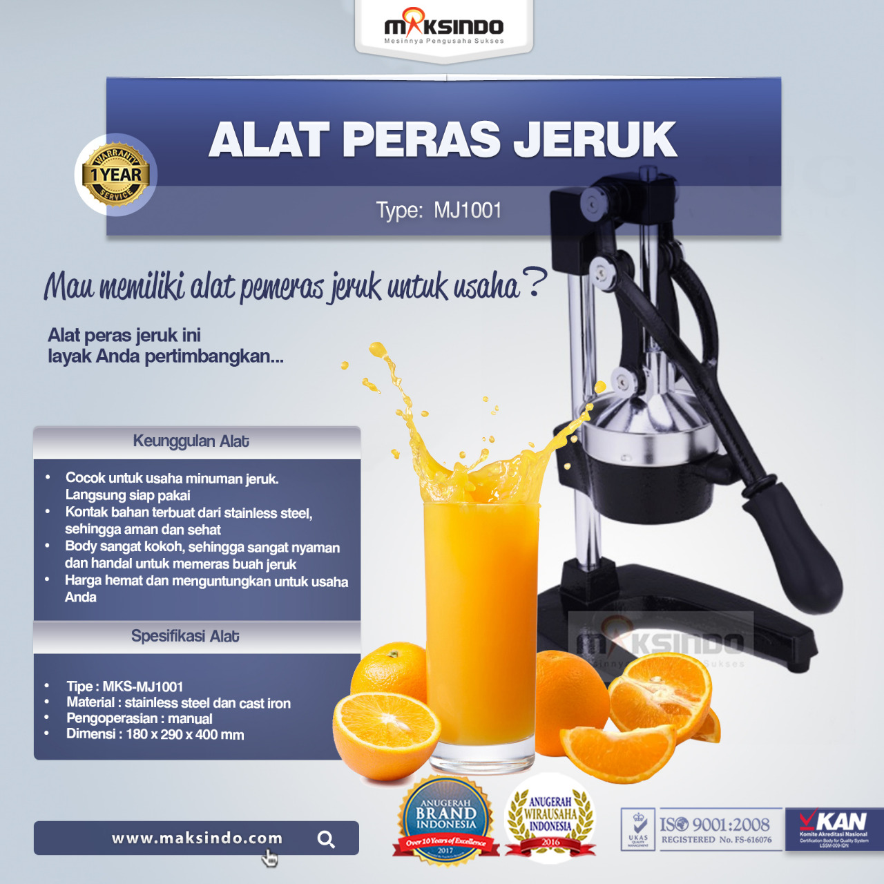 Jual Alat Pemeras Jeruk Manual (MJ1001) di Bogor