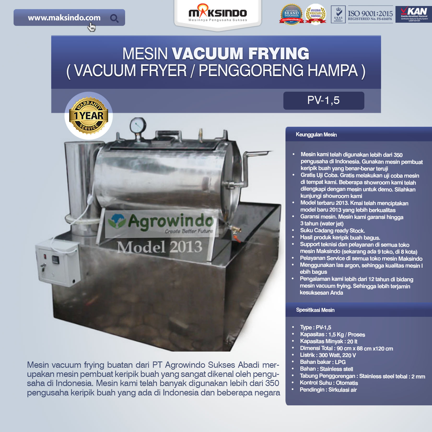Jual Mesin Vacuum Frying Kapasitas 1.5 kg di Bogor