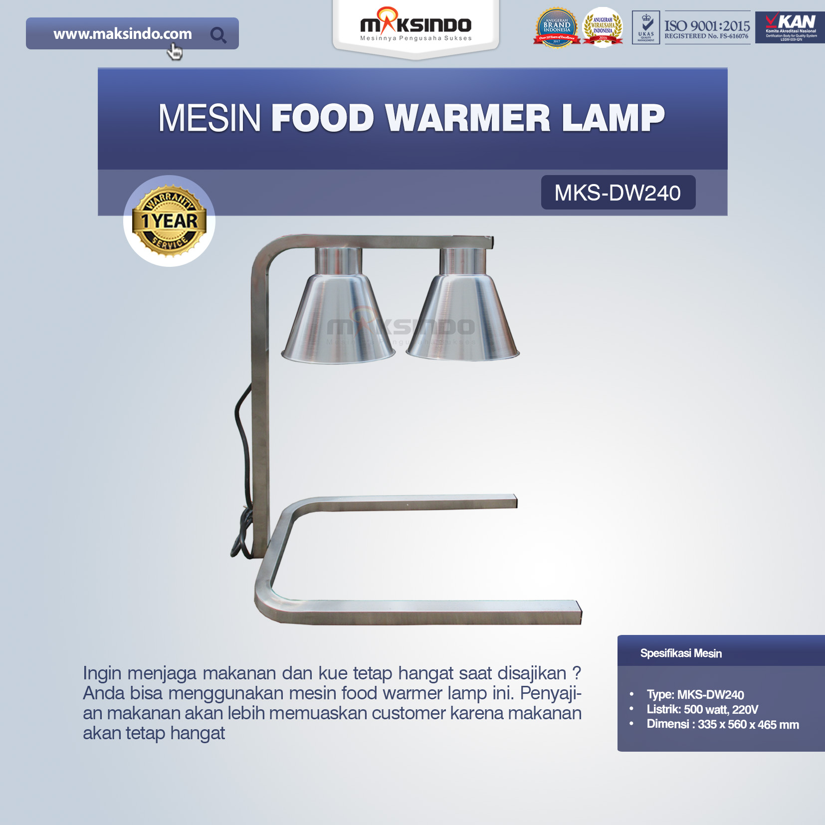 Jual Mesin Food Warmer Lamp MKS-DW240 di Bogor