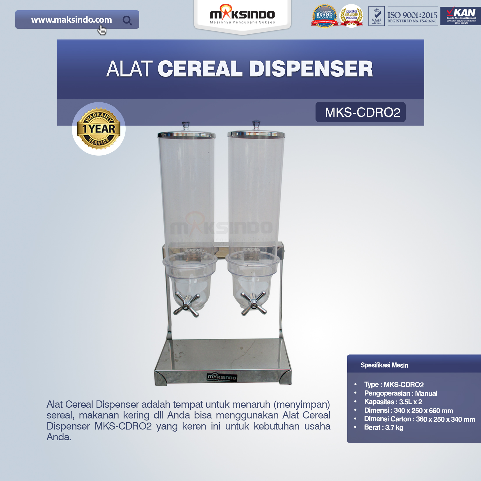 Jual Alat Cereal Dispenser MKS-CDR02 di Bogor