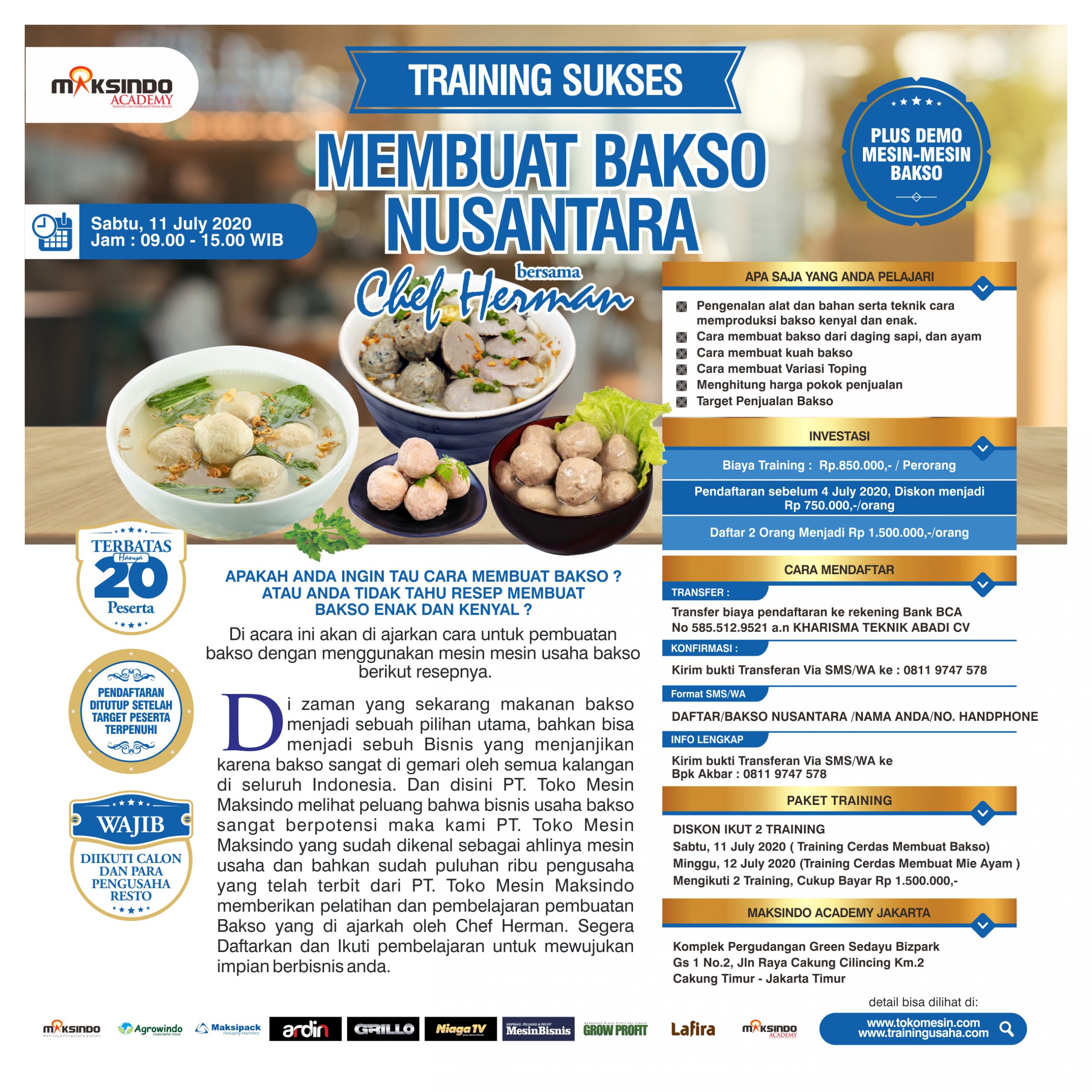 Training Cerdas Membuat Bakso Nusantara Sabtu, 11 July 2020