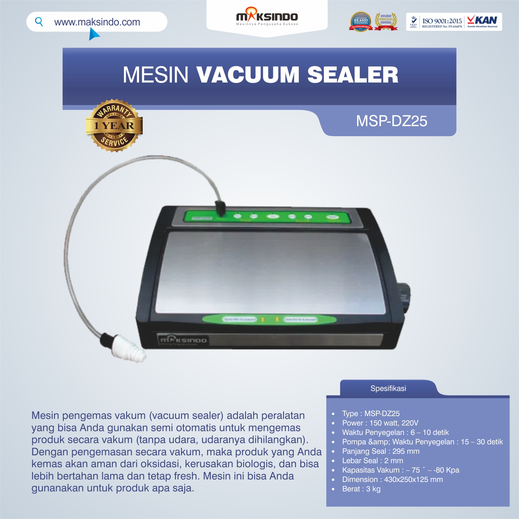 Jual Vacuum Sealer MSP-DZ25 di Bogor