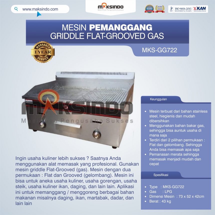 Jual Pemanggang Griddle Flat-Grooved Gas (GG722) di Bogor