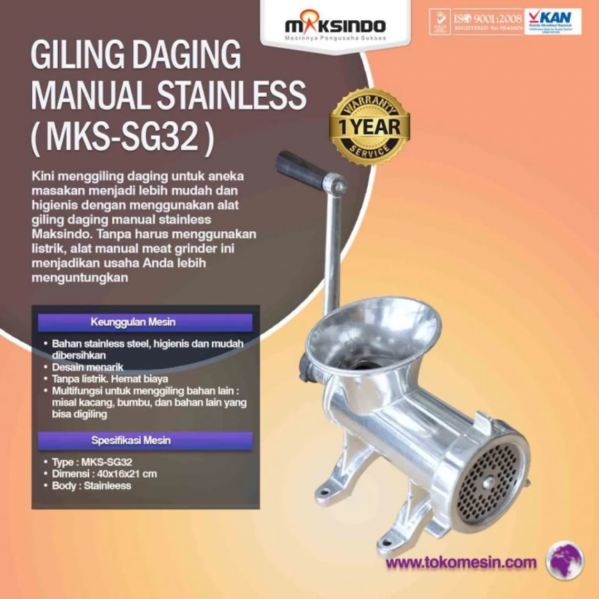 Jual Giling Daging Manual Stainless MKS-SG32 di Bogor