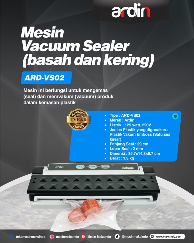 Jual Mesin Vacuum Sealer VS02 Ardin (basah dan kering) di Bogor